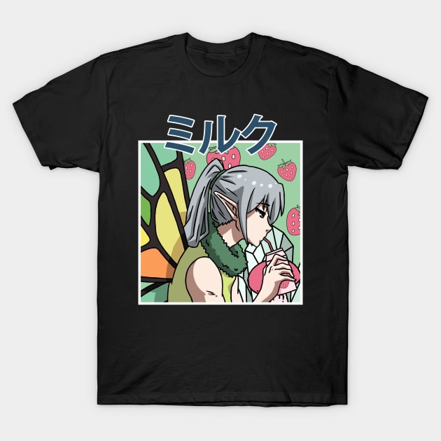 Fairycore Aesthetic Fairy Drinking Strawberry Milk T-Shirt by Alex21